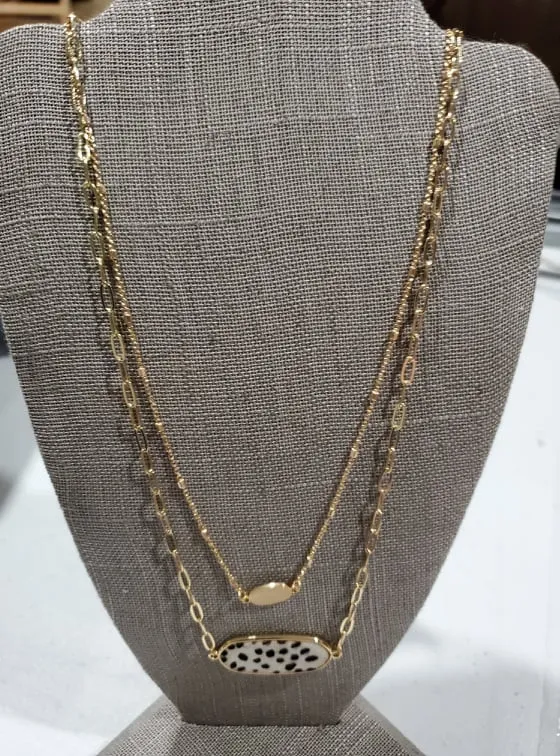 Inspired Double Gold Chain with Oval Speckled Pendant