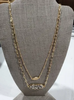 Inspired Double Gold Chain with Oval Speckled Pendant