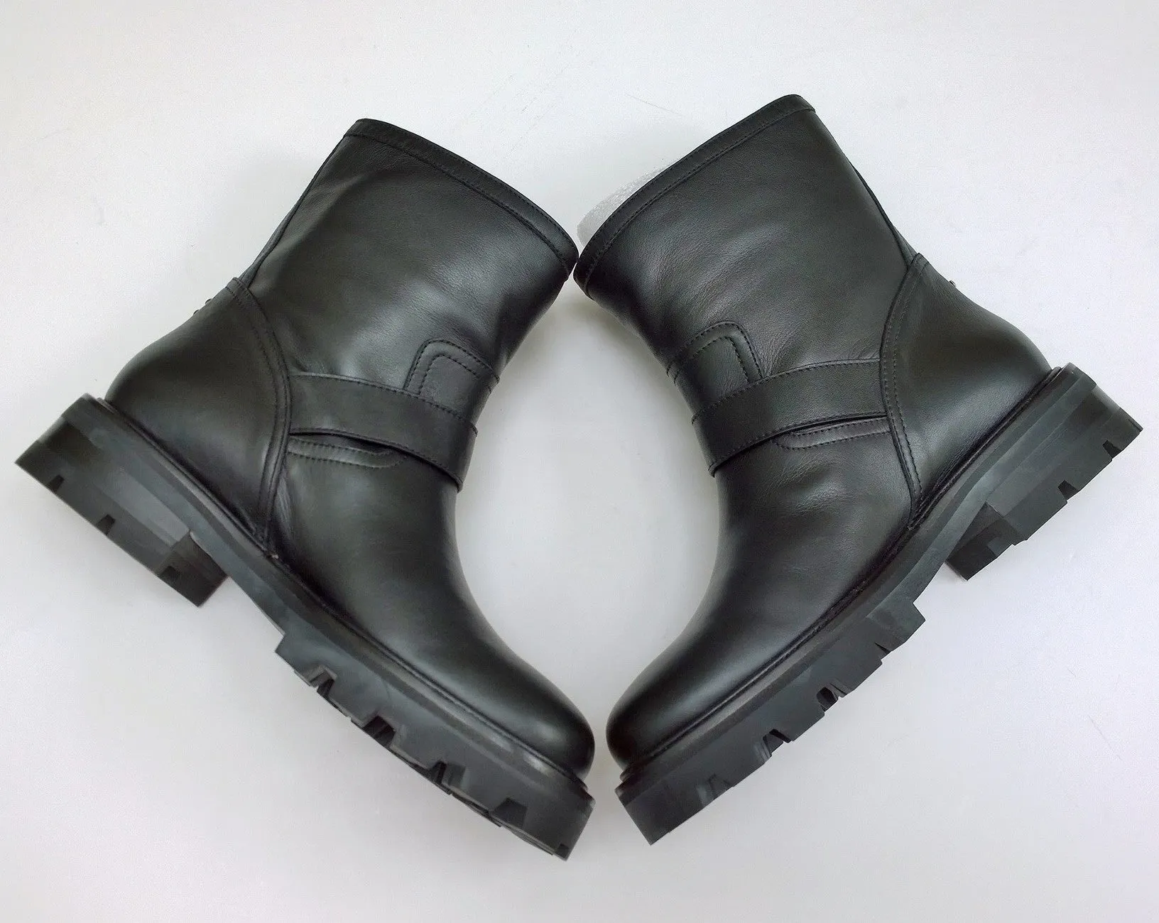 Jimmy Choo Youth Black Leather Biker Ankle Boots with Lug Rubber Sole