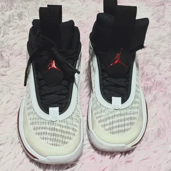 Jordan white and red metallic shoes