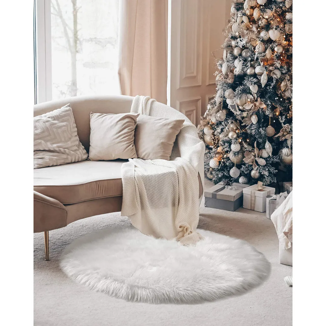 Kayzlynn Shag Faux Sheepskin White Rug Everly Quinn Rug Size: Round 4'