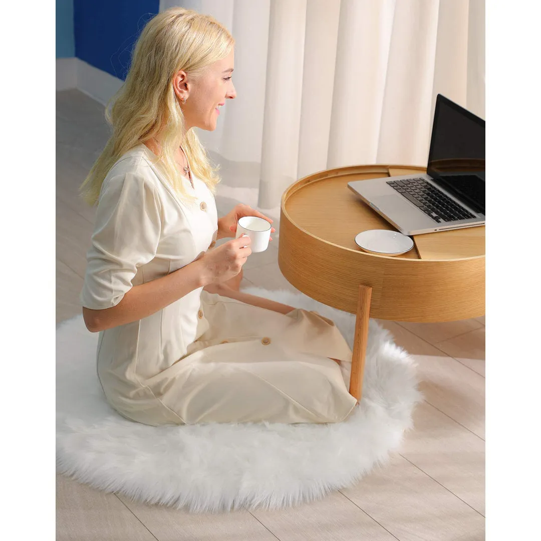 Kayzlynn Shag Faux Sheepskin White Rug Everly Quinn Rug Size: Round 4'