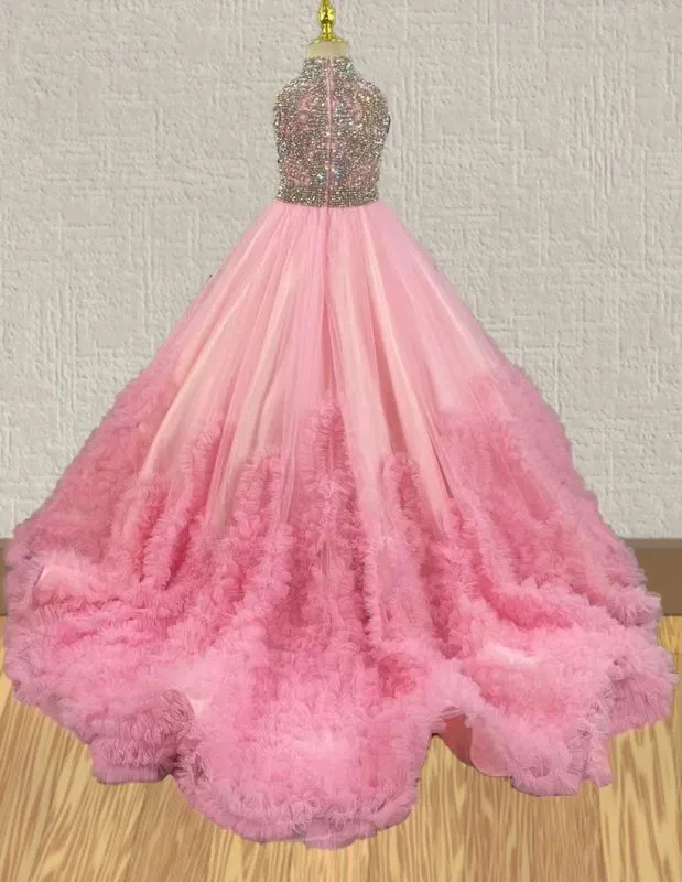 Kids Pink Prom Couture with Glitz Beaded Bodice