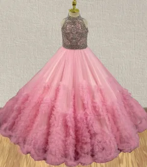 Kids Pink Prom Couture with Glitz Beaded Bodice