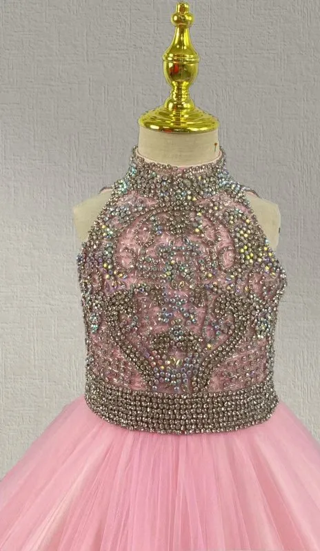 Kids Pink Prom Couture with Glitz Beaded Bodice