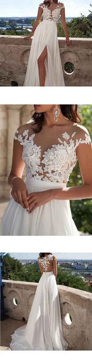 Long White Lace A-Line Prom Dress With Appliques,Sexy Wedding Dress,SVD356