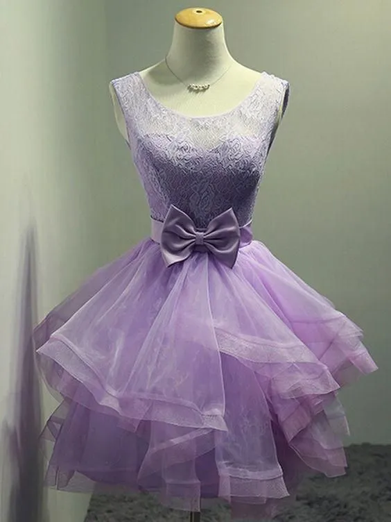 Lovely Organza and Lace Purple Layers Short Homecoming Dress, Lavender Party Dresses