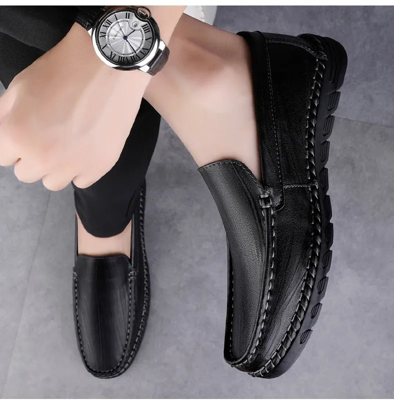 Men's Leather Round Toe Casual Shoes Breathable Soft Bottom