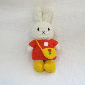 Miffy Bunny Doll, Handmade in an Orange Dress with Purse and Shoes, Ages 3 