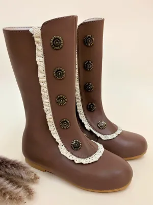 Military Style Lace Ruffle Trimmed Boots  By Liv and Mia