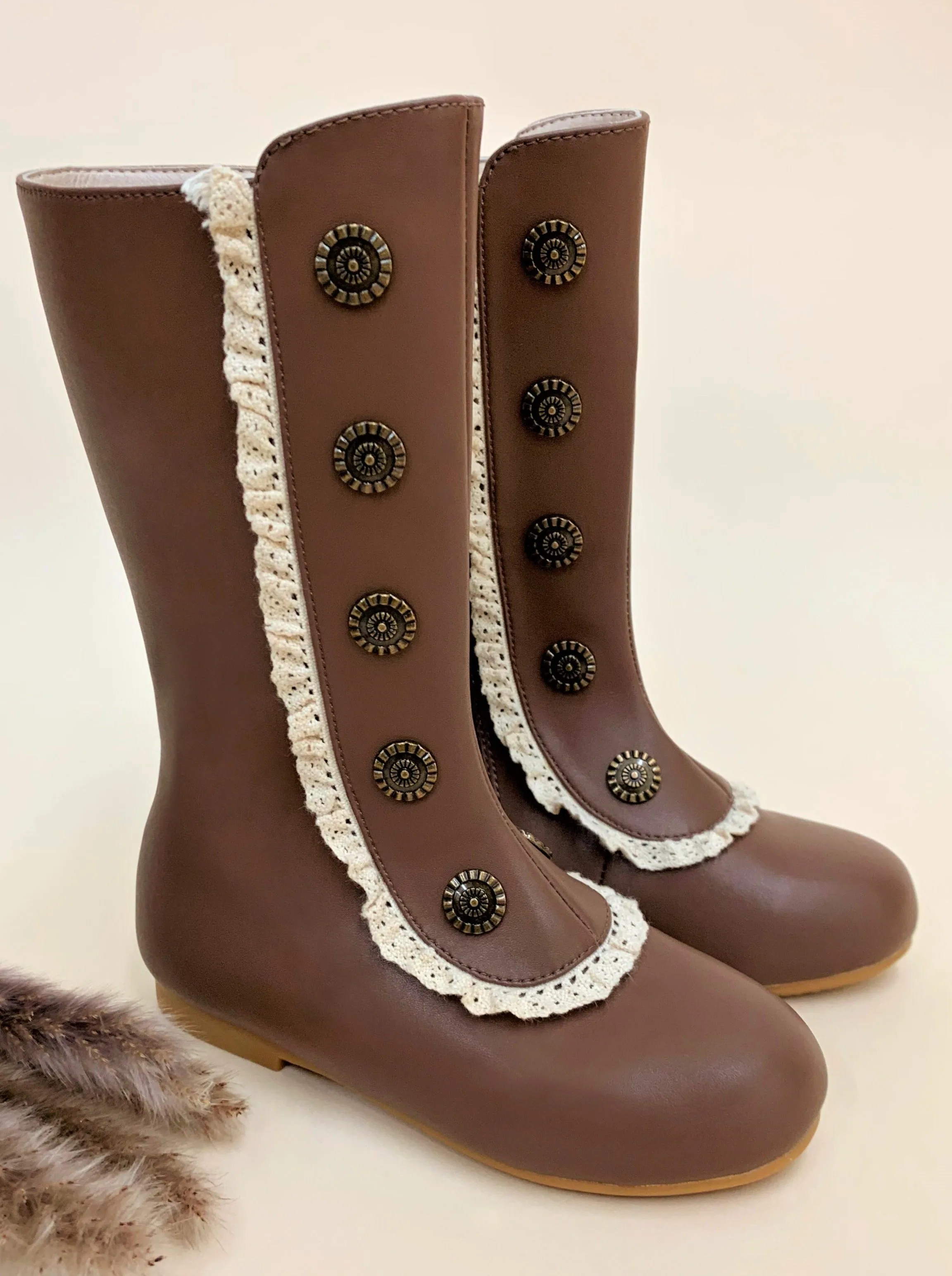 Military Style Lace Ruffle Trimmed Boots  By Liv and Mia