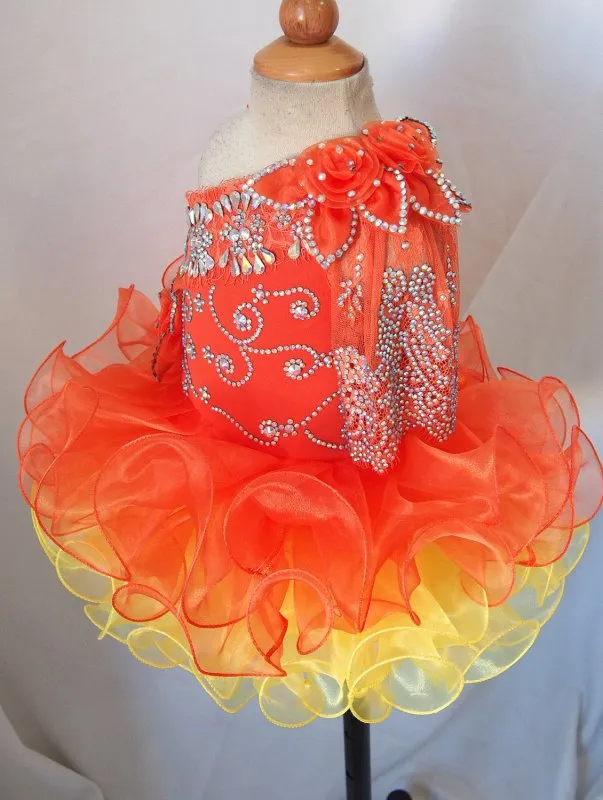 One Shoulder Beaded Bodice Little Miss/Baby Girl/Baby Miss Pageant Dress