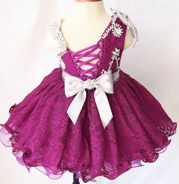 One Shoulder Lace and Beaded Baby Girl Pageant Dress