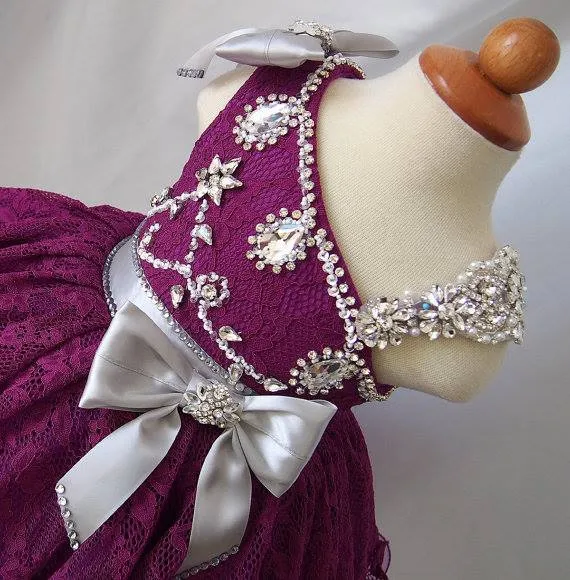 One Shoulder Lace and Beaded Baby Girl Pageant Dress