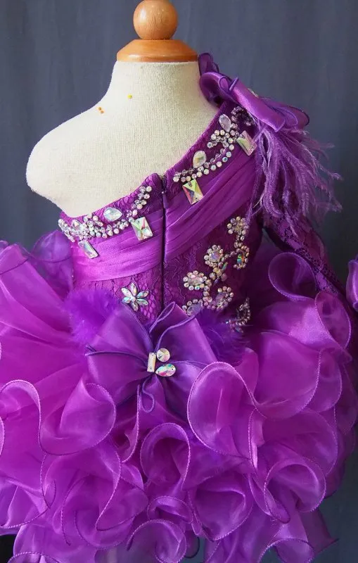 One Sleeve Beaded Bodice Little Girl/baby Miss/Kid/Toddler Pageant Dress