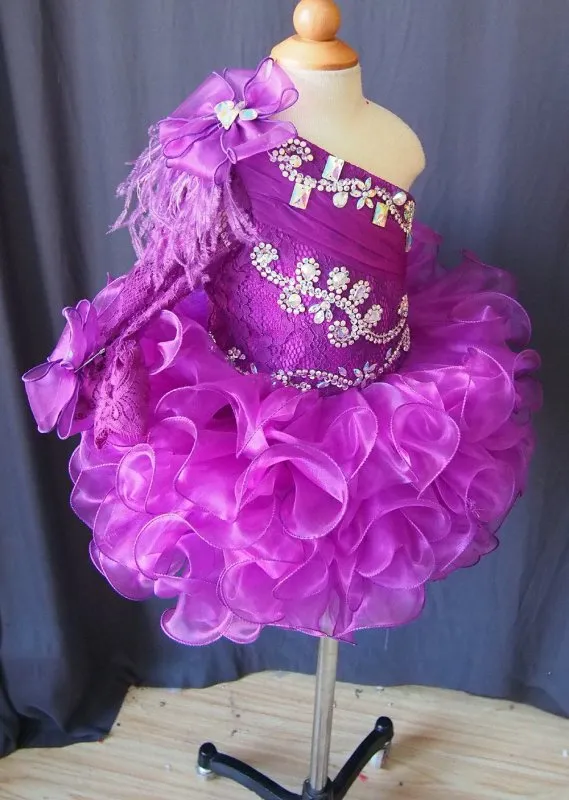 One Sleeve Beaded Bodice Little Girl/baby Miss/Kid/Toddler Pageant Dress