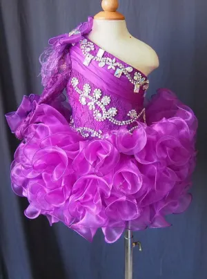 One Sleeve Beaded Bodice Little Girl/baby Miss/Kid/Toddler Pageant Dress