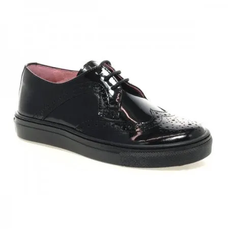 Petasil School Shoes, Pan Black Patent