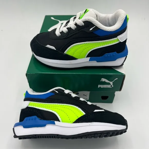 Puma city rider baby shoes. Size 6c Toddler. Black/multicolor