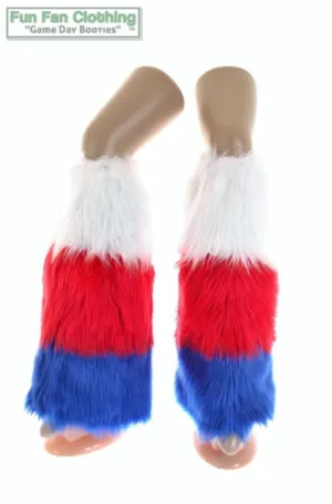 Red, Royal Blue & White Faux Fur Leg Warmers Tricolor - Game Day Booties - Leggings