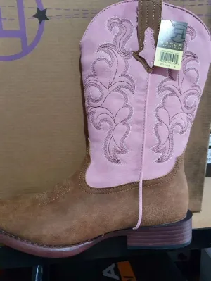 Roper Big Kids Blaze Tan/Pink Boots
