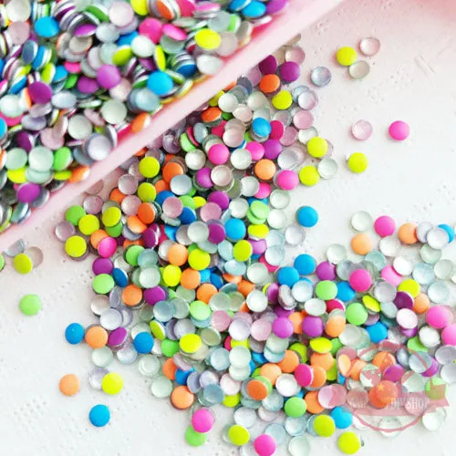 Round Shaped Tiny Nail Studs - Neon Colors Mix