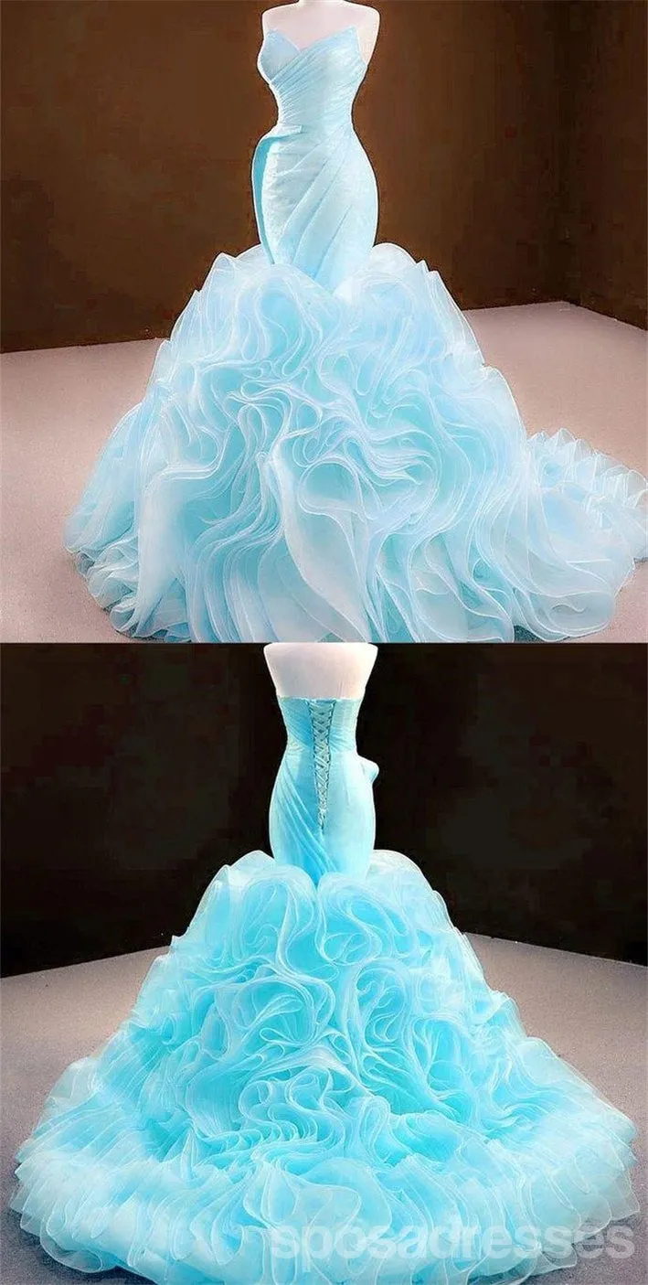Sexy Blue Mermaid Sleeveless Sweetheart Long Prom Dresses Online,12673