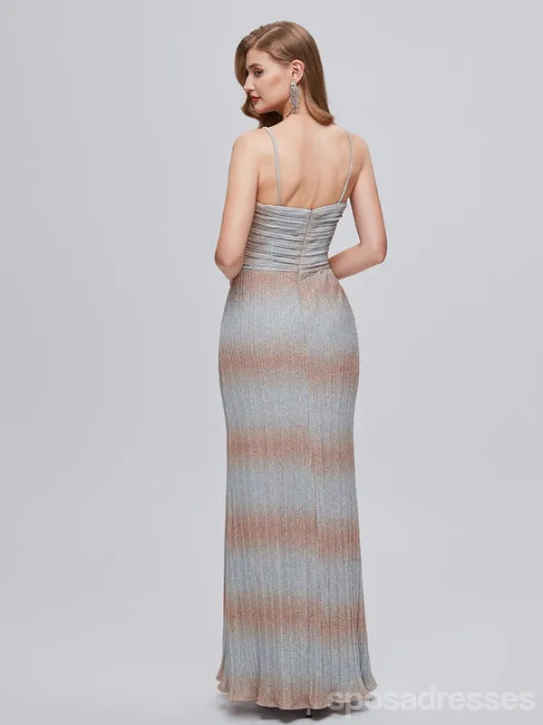 Sexy Mermaid Spaghetti Straps Side Slit V-neck Cheap Prom Dresses,12989