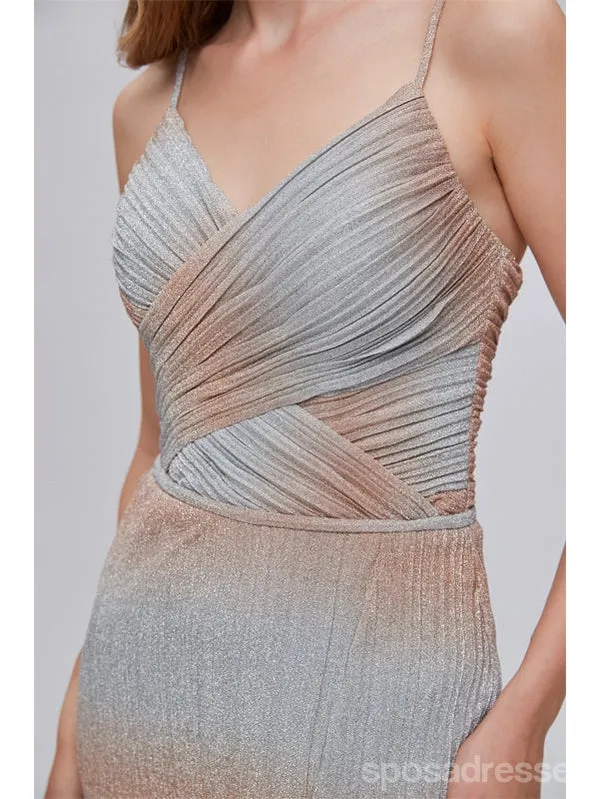 Sexy Mermaid Spaghetti Straps Side Slit V-neck Cheap Prom Dresses,12989