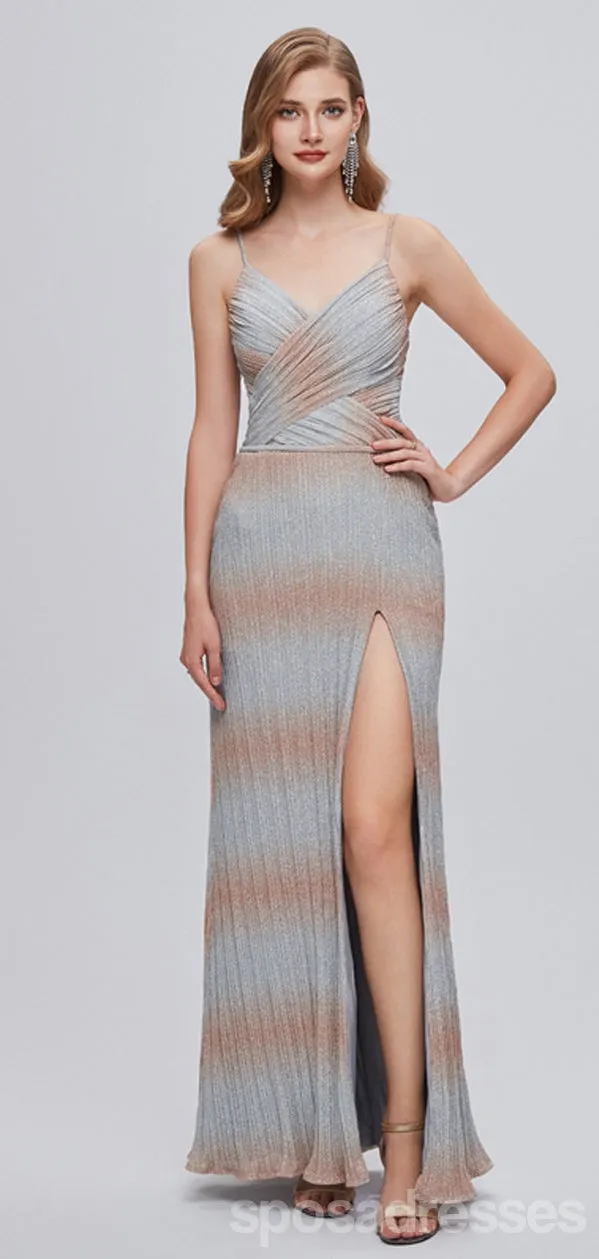 Sexy Mermaid Spaghetti Straps Side Slit V-neck Cheap Prom Dresses,12989