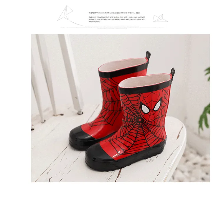 Spider man rain shoes儿童雨鞋雨衣雨伞套装男童蜘蛛侠时尚防滑卡通雨靴小孩水鞋学生鞋