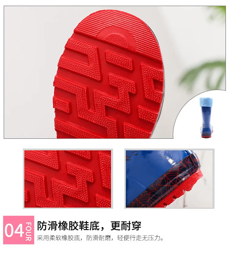 Spider man rain shoes儿童雨鞋雨衣雨伞套装男童蜘蛛侠时尚防滑卡通雨靴小孩水鞋学生鞋