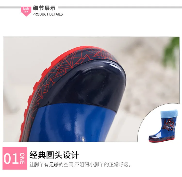 Spider man rain shoes儿童雨鞋雨衣雨伞套装男童蜘蛛侠时尚防滑卡通雨靴小孩水鞋学生鞋