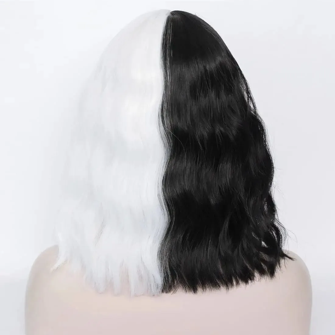 Split Dye Black White Cruella Devil Hair Wig with Bang