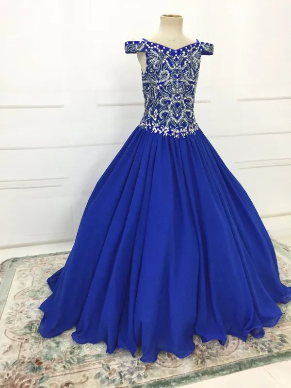 Stunning Cap Sleeve Tween Sparly Royal Pageant Gowns
