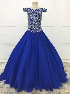 Stunning Cap Sleeve Tween Sparly Royal Pageant Gowns