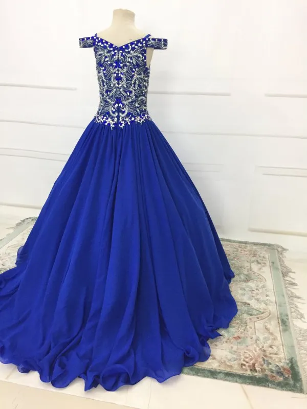 Stunning Cap Sleeve Tween Sparly Royal Pageant Gowns