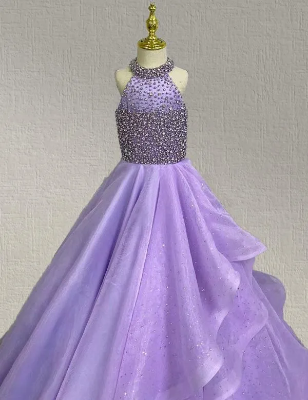 Stunning Little Girls Sparkly Beaded Bodice Prom Couture