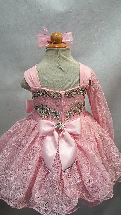 Stunning One Sleeve Child's Baby Doll Pageant Dress With Hair bow 1~4T