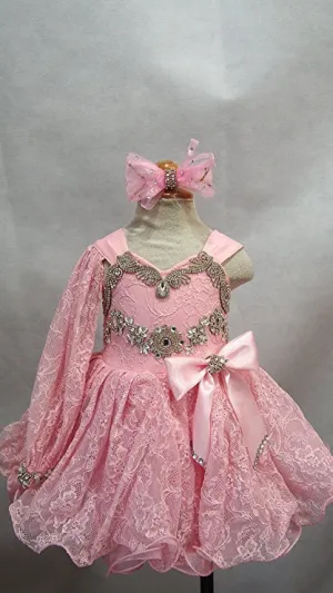 Stunning One Sleeve Child's Baby Doll Pageant Dress With Hair bow 1~4T