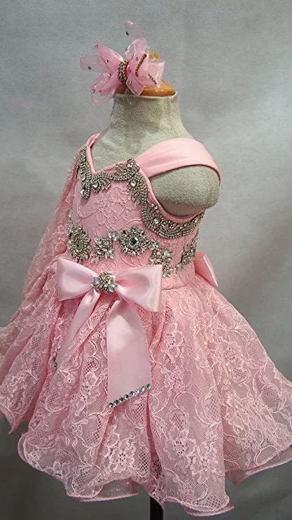 Stunning One Sleeve Child's Baby Doll Pageant Dress With Hair bow 1~4T