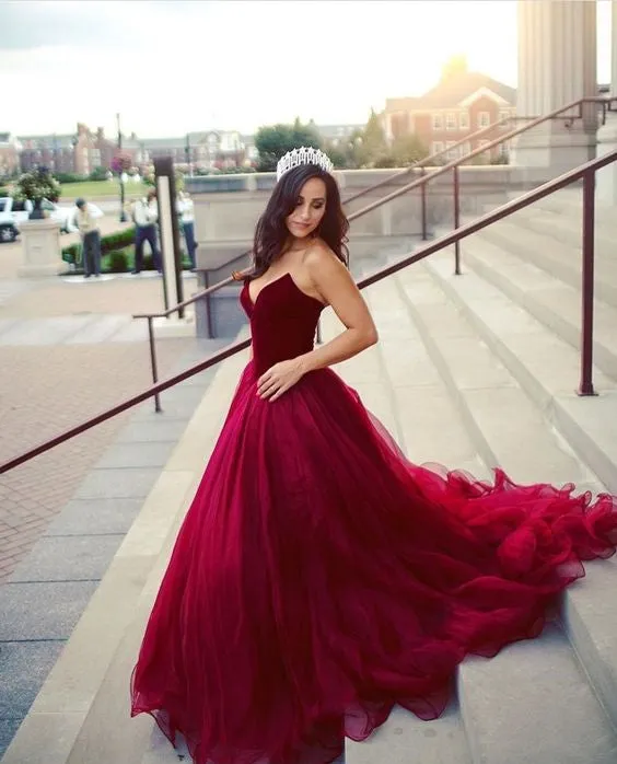 Sweetheart Gorgeous Red Ball Gown Prom Party Dress,Burgundy Ball Gown Sweet 16 Dress,Burgundy Gown Evening Dress
