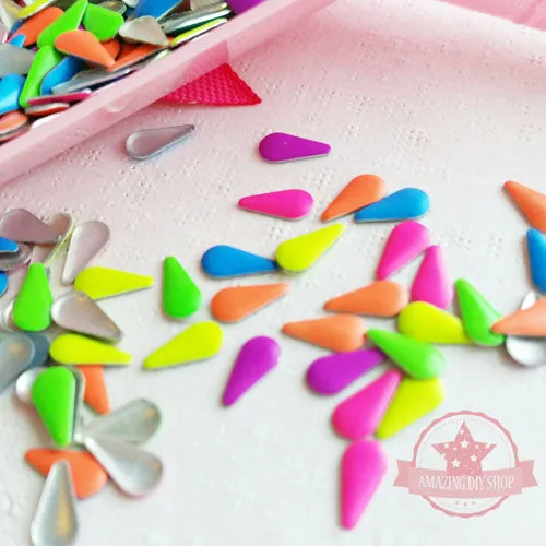 Teardrop Shaped Nail Studs - Neon Colors Mix