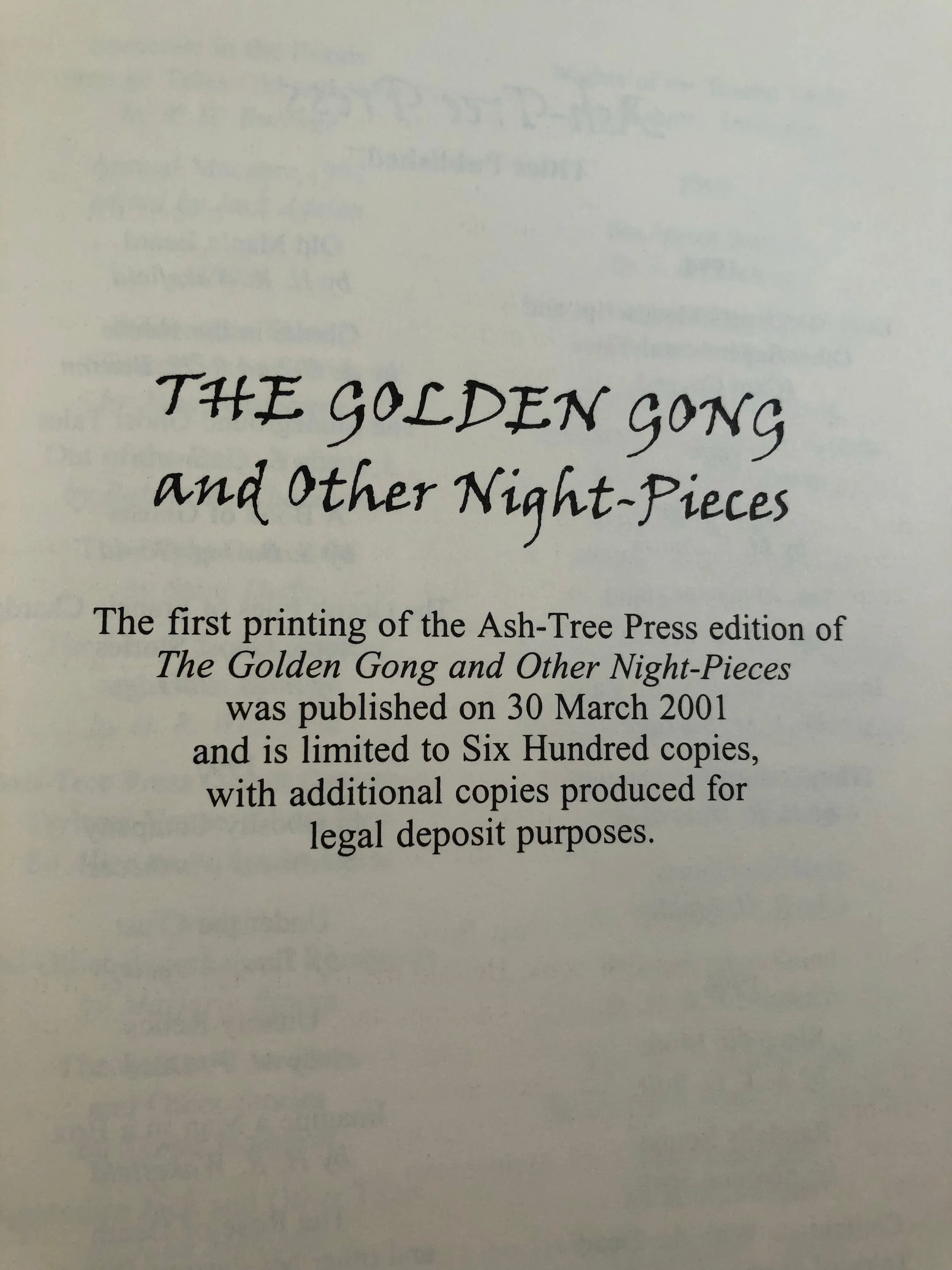 Thomas Burke-The Golden Gong and Other Night-Pieces, Ash-Tree Press 2001, Limited Print