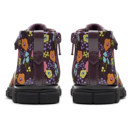 UK 6 Plum Flowers Patent Evyn Boots