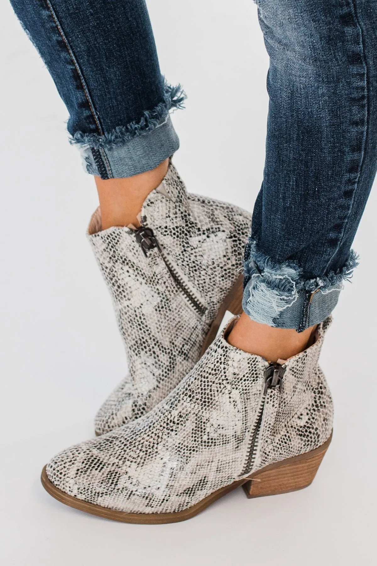 Very G Twinkle 2 Snake Print Booties- White