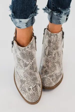 Very G Twinkle 2 Snake Print Booties- White