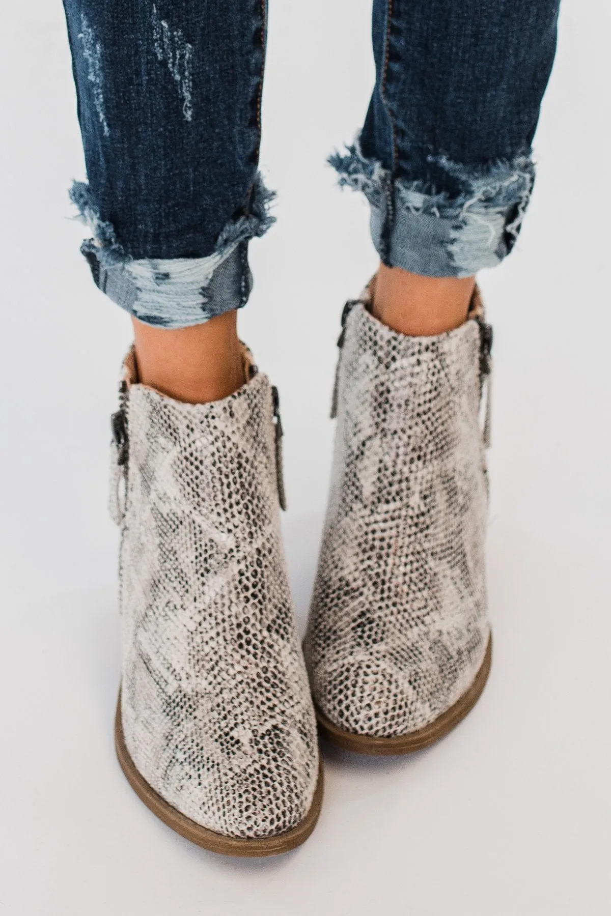 Very G Twinkle 2 Snake Print Booties- White