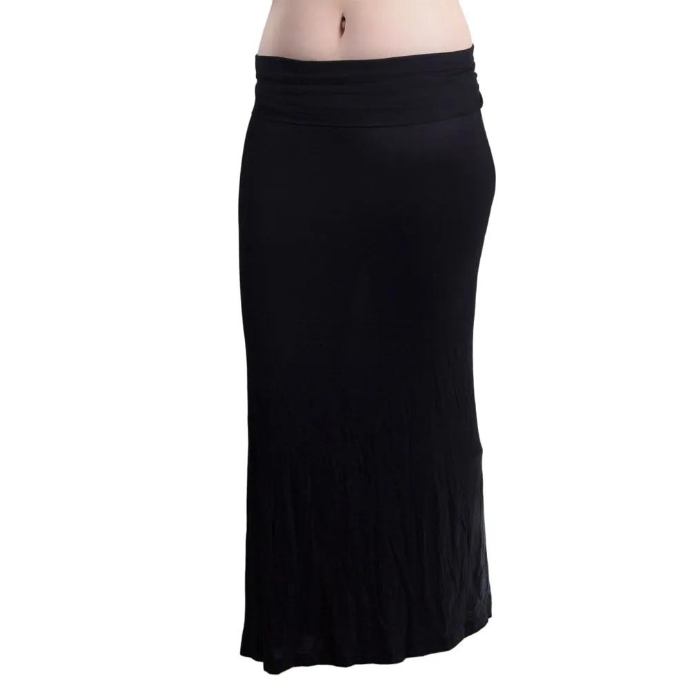 Womens Fold Over Waist Maxi Skirt