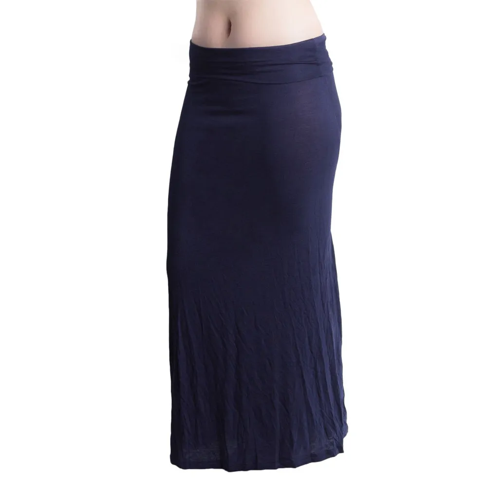 Womens Fold Over Waist Maxi Skirt